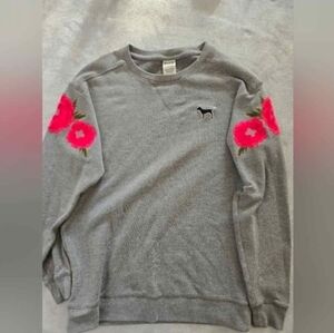 PINK by Victoria’s Secret Sweatshirt – Floral Sleeves – Gray – Size XS